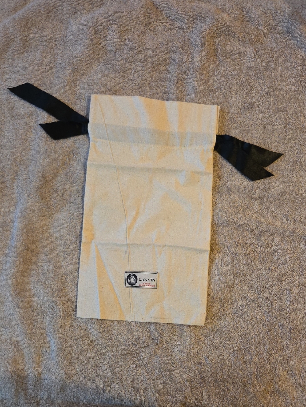 Lanvin Cream Canvas Dust Pouch with Black Ribbon